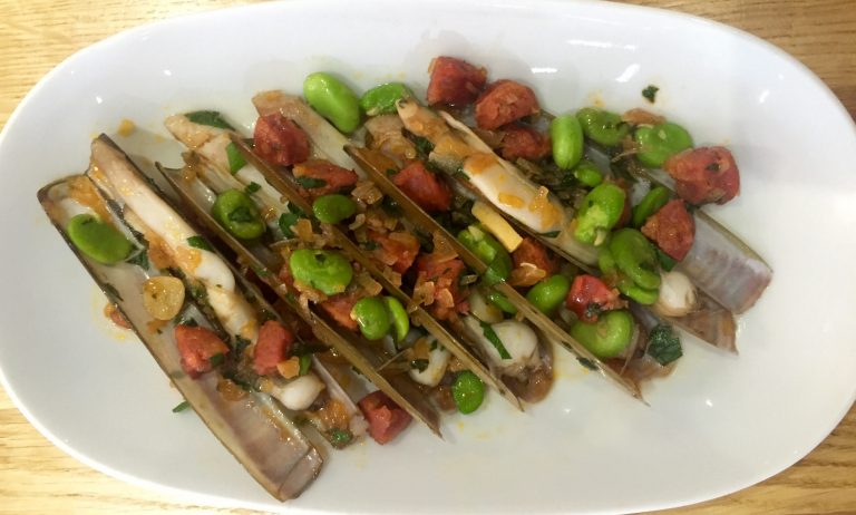 Bar 44’s Razor clams, chorizo, broad beans and fino sherry recipe
