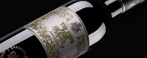 Bottle of Tio Pepe En Rama 2020 on black background